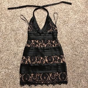 BCBG Black lace halter cocktail dress
